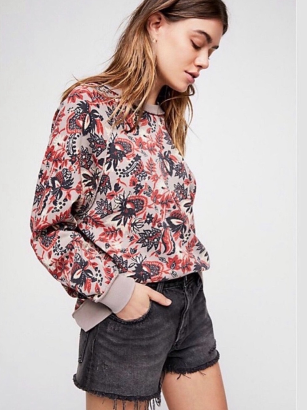 Free People Floral Print Crewneck Sweatshirt